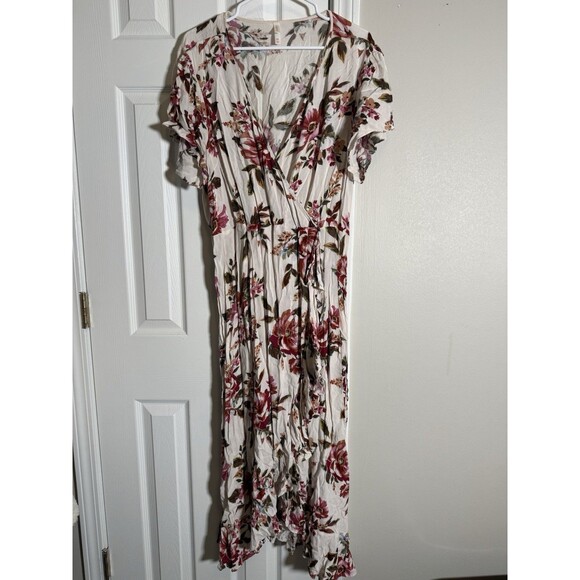 Xhilaration Dresses & Skirts - Xhilaration XXL Ivory Floral Maxi Dress Boho Cottagecore Short Sleeve